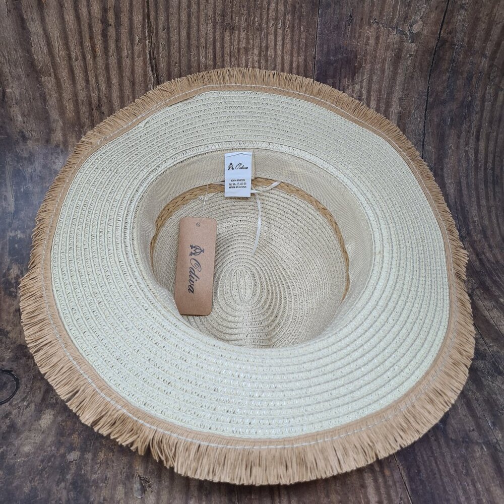 Beige Distressed Fedora Raw Edges Straw Hat for Women NWT - Picture 3 of 3